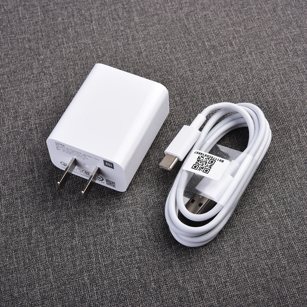 Xiaomi USB Fast Charger 18W Quick Adapter 1M TYPE-C Data Cable For Mi 6 8 9 Se CC9 A3 Lite Redmi K20 K30 Pro 9T Note 7 8 Pro 8T charger 65 watt