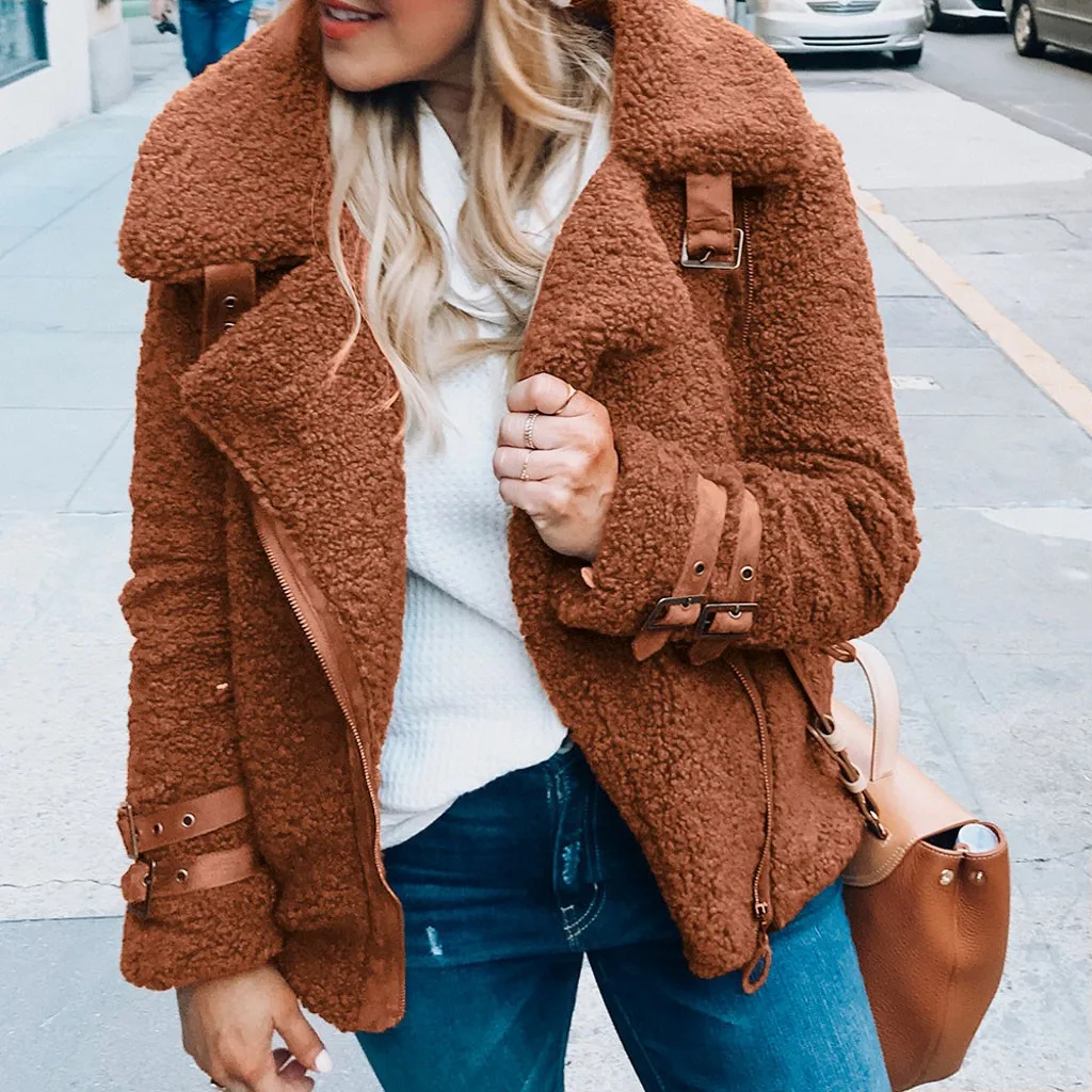 Jaycosin Fashion Women Casual Fleece Winter Warm Jacket Coat Stylish Long Sleeve Comfortable Soft Short Overcoat Outercoat 26#4