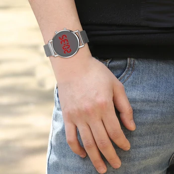 

New LED Digital Casual Round Dial Alloy Wristwatch Men Mesh Strap Sport Quartz Watch Men Alloy WatchGifts relogio masculino#38
