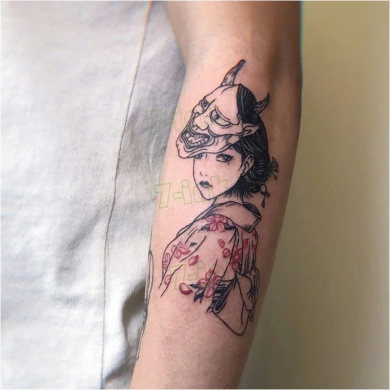 Tatto-Sticker Flash Temporary-Tattoo-Devil-Mask Ukiyo-E Geisha Tatoo Water-Transfer Japanese