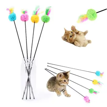 

Cat Toy Pet Supply Ball Rod Wand Teaser Feather Play Games Random Color