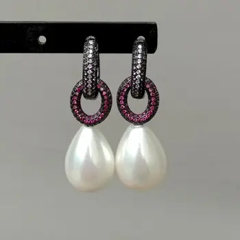 

Teardrop White Sea Shell Pearl Red Purple Cz Pave Ring Earrings