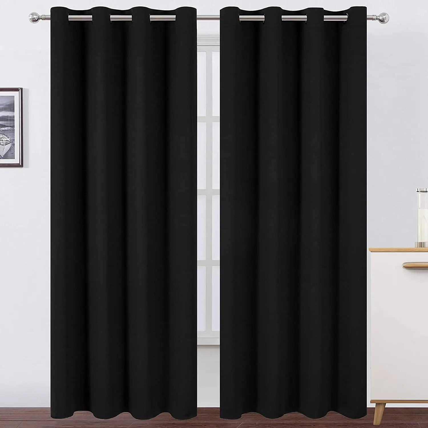 black curtains
