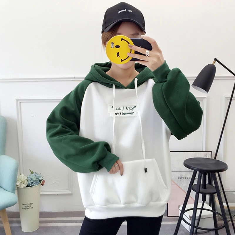 

Winter Hoodies Plus Thick Velvet Loose Large Size Women's Raglan Stitching Korean-Style Hooded Women's Sweatshirt 6685#