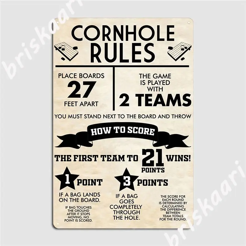 

Cornhole Rules Classic Metal Plaque Poster Wall Decor Create Party Wall Cave Tin Sign Posters