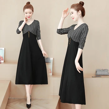 

HAYBLST Brand Dress Womens 2020 Spring Plus Size 5XL Elegant Kawaii Vestidos Long Sleeve Loose Patchwork Korean Stysle Clothing