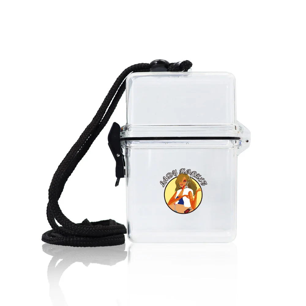 

LADYHORNET Waterproof Transparent Acrylic Cigarette Case with Chain Plastic Transparent Bag Storage Box Hanging on Neck Portable