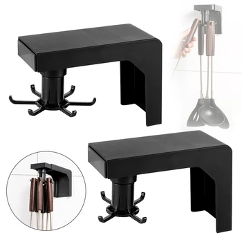 

4/6Hooks Telescopic Kitchen Shelf Storage Rack Rotate Clothes Wall Mount Hanger