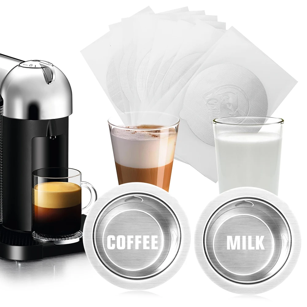 

iCafilas Stianless Steel Reusable For Nespresso Vertuo Coffee Capsule & 80ml Milk Vertuo Filter Espresso Vertuoline