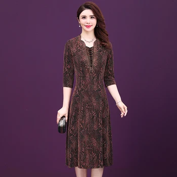 

2020 Autumn Winter New Fashion Style Seven Minutes Sleeve Large Size Designs Female Dress Elegant Temperament Slim Women Dresses
