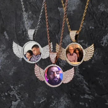 

ASUM Custom Made Photo With wings Gold Medallions Necklace & Pendant 4mm Tennis Chain Cubic Zircon Men's Hip hop Jewelry