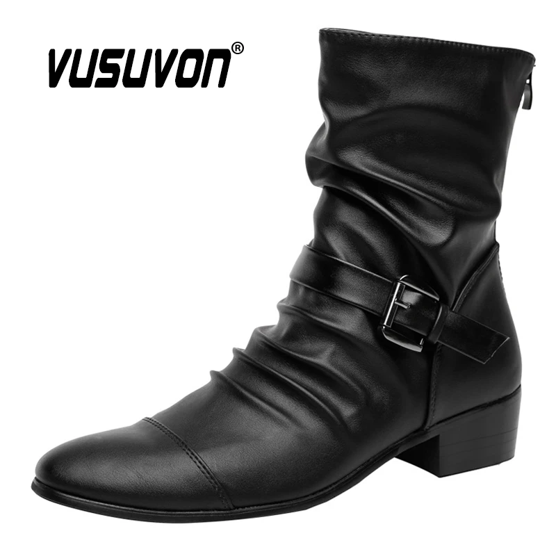 Italian Cowboy Boots Men Casual Shoes Motorcycle Boots Black Mens Winter Boots High Quality Leather Booties Botas Masculinas