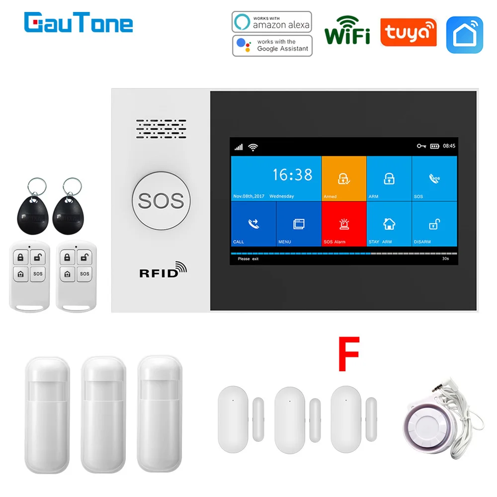 GauTone PG107 Wifi GSM Alarm System for Home Security Alarm Support Tuya APP Remote Contorl With IP Camera Support Alexa front parking sensor Alarm Systems & Security