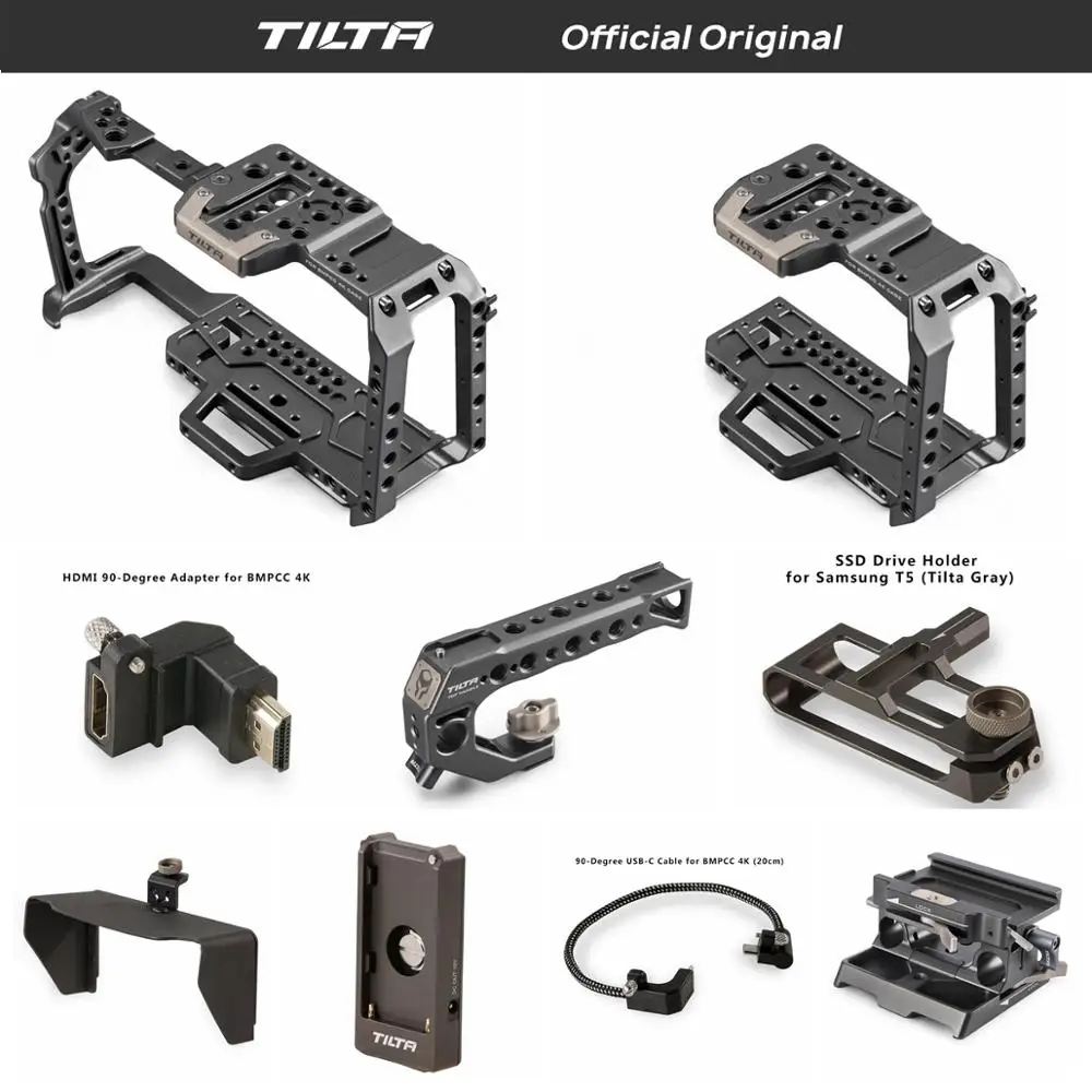 

Tilta TA-T01-A-G Full BMPCC Camera Cage all set accessories for BMPCC 4K Camera Top Handle Wooden Side Handle F970 Battery plate