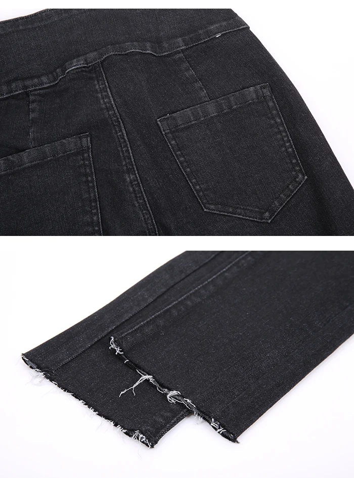 LEIJIJEANS Новое поступление двубортные узкие джинсовые брюки с высокой талией черные повседневные женские брюки размера плюс женские брюки-карандаш 9200