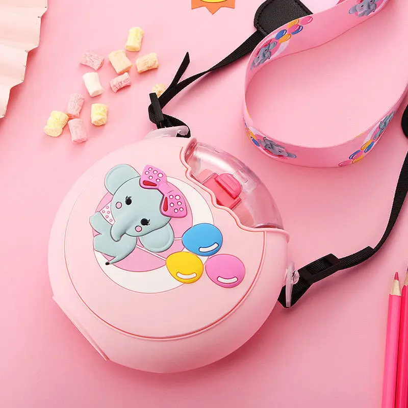 

New Cute Cartoo Donuts Water Bottle for Kids Creative Silicone Portable children cup with Straw student Water Bottles Gift