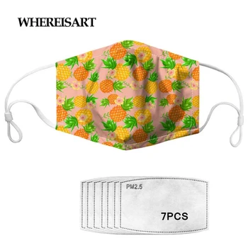 

WHEREISART Summer Tropical Pineapple Design Female High Elastic Half Mouth Mascarillas Anti PM2.5 Multi Use Windproof Maskes