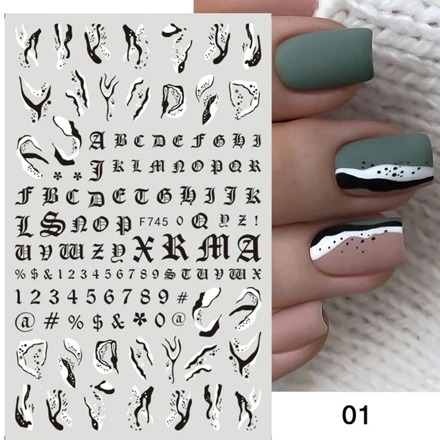 Black White Butterfly 3D Nails Sticker Geometry Decals Flower Gold DIY Decals Designs For Nail Art Manicures Decorations Salon 04