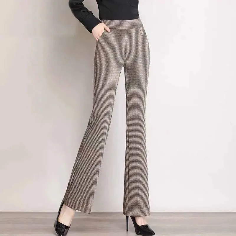 

Formal Pants Office Work Woolen Wide Leg Pants High Waist Full Length Straight Female Trousers Office Lady Boot Cut Pant Autumn