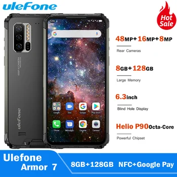 

Ulefone Armor 7 4G LTE Smartphone Octa Core 8GB+128GB IP68 Rugged Mobile Phone Helio P90 Android 9.0 48MP Camera NFC Google Pay