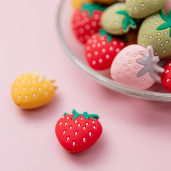 

50pcsBaby Silicone Beads Strawberry Bead Teething Tiny Rod Rodent DIY Pacifier Chain Necklace Baby Teething Toy For Baby Product