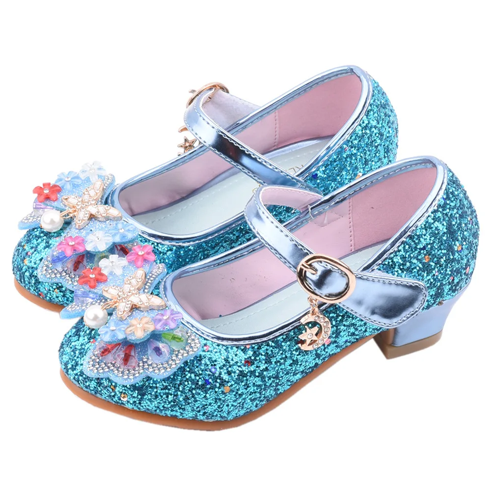 Girls Toddler Youth Pumps Rhinestone Bow Kitten Heel Dress Shoe Blue –  SOBEYO.COM