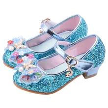 

Girls High Heels for Kids Princess Shoes Show Dress Up Children's Shoes Sequin Leather Girls Shoes Crystal Pink Blue Silver Gold