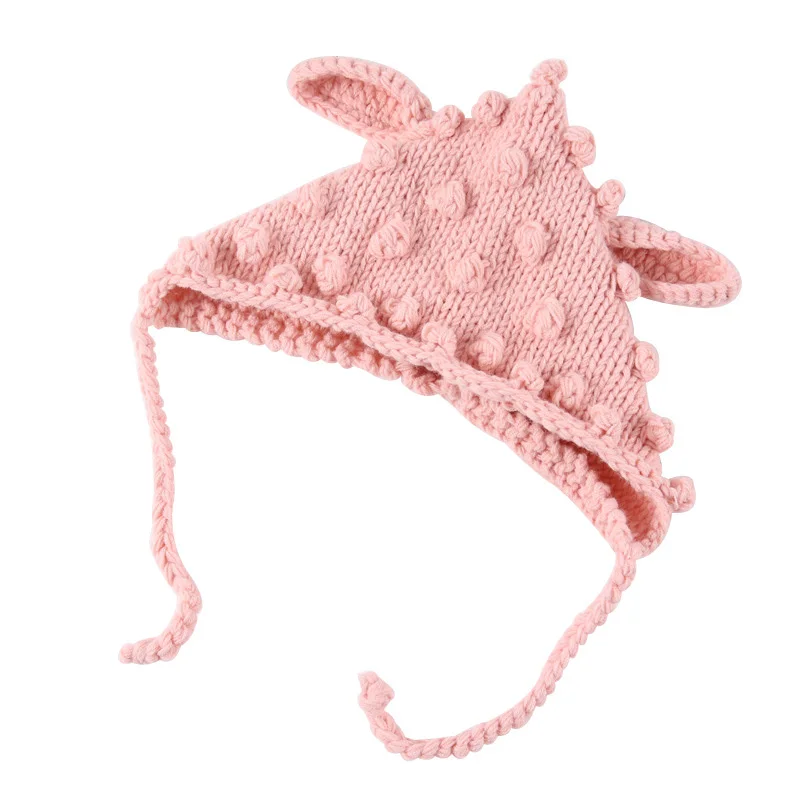 Pink baby hat Детская шапка с рисунком для девочек с ушками, вязаная детская шляпа, разноцветная зимняя детская шапка в горошек, шапка для маленьких мальчиков на Рождество, 1 предмет - Цвет: Pink baby hat