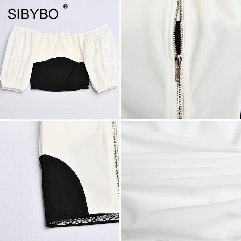 SIBYBO, рукав-фонарик, без бретелек, Сексуальная футболка, женская, с открытыми плечами, в стиле пэчворк, летний укороченный топ, открытая спина, пляж, Повседневный, женские топы, Короткие