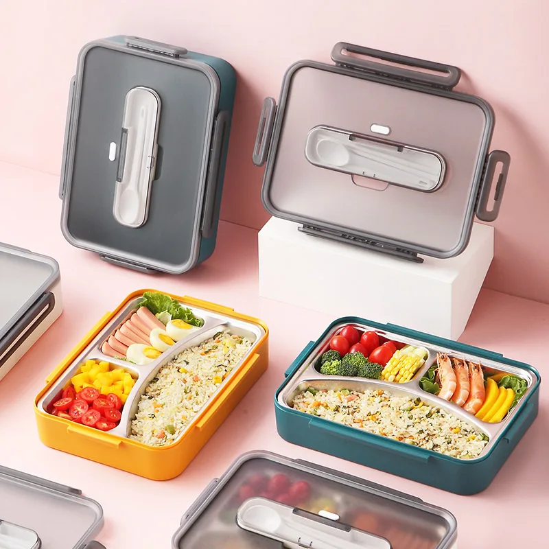 

304 stainless steel lunch box microwave oven heating lunch box for office workers student separation type lunch box with rice