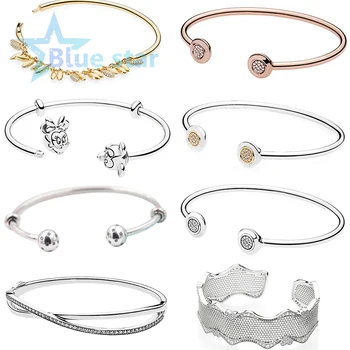 

Blue Star 100% Sterling Silver - original pandoras1:1 Floating Grains Bangle Bracelet , Signature Bangle