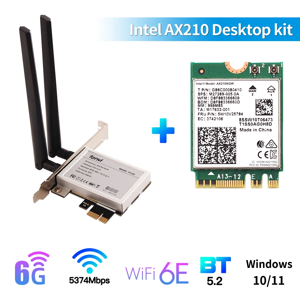 Двухдиапазонный 3000 Мбит/с AX210 Wi-Fi 6 E Беспроводной адаптер 802.11ac/ax Bluetooth 5 2 Intel