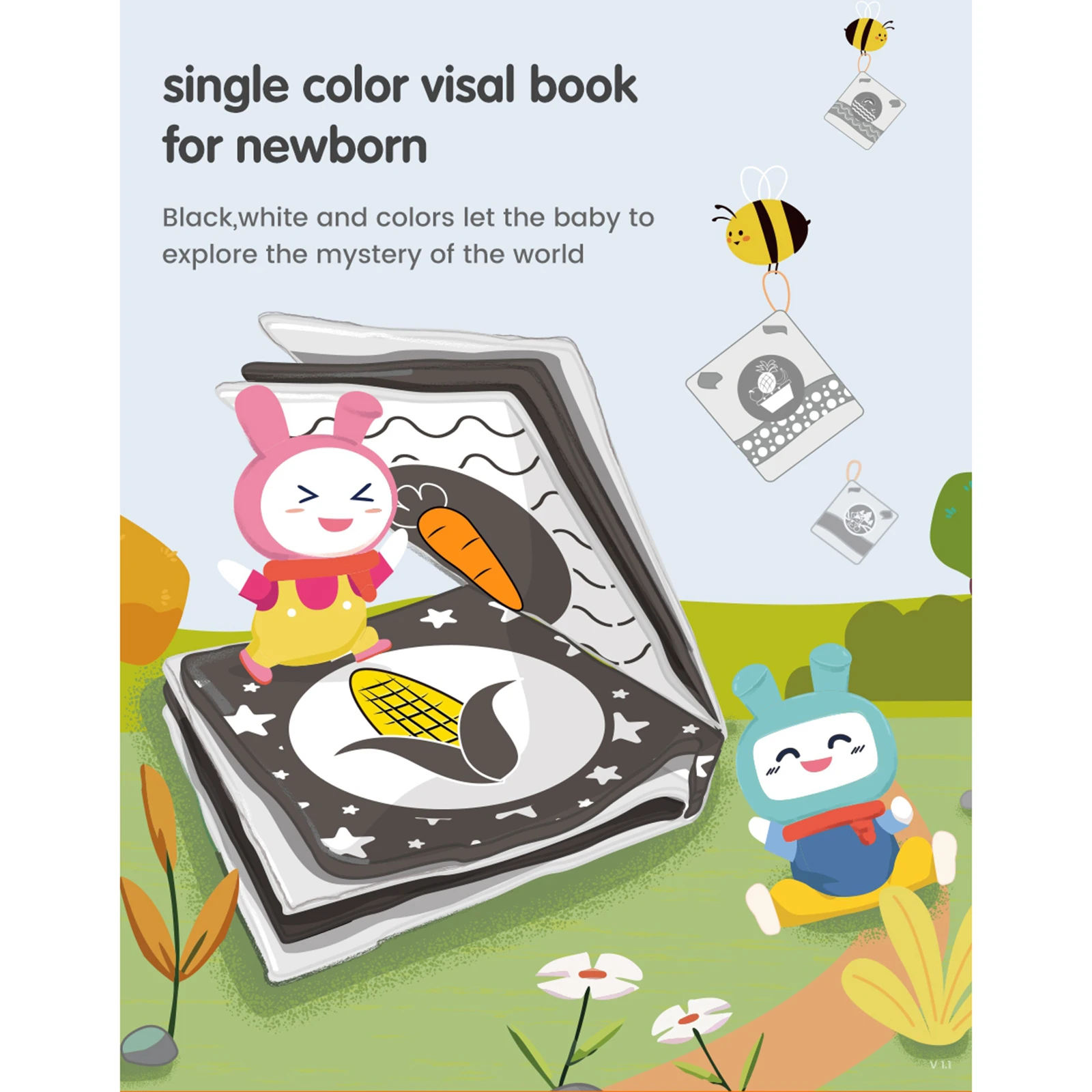 4 Pieces Non-toxic Fabric Baby Soft Books Black and White Books for Infants Boys and Girls Early Educational Development Toys