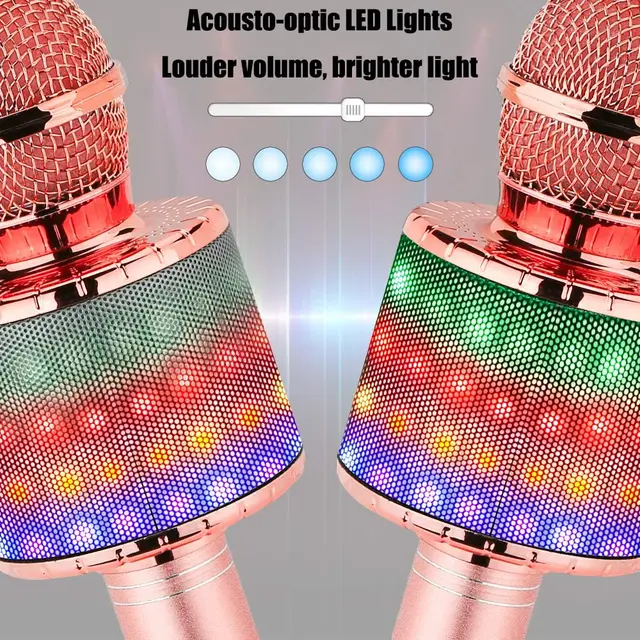 Wireless Bluetooth Karaoke Microphone, 3-in-1 portable handheld karaoke player multi-function LED light 3