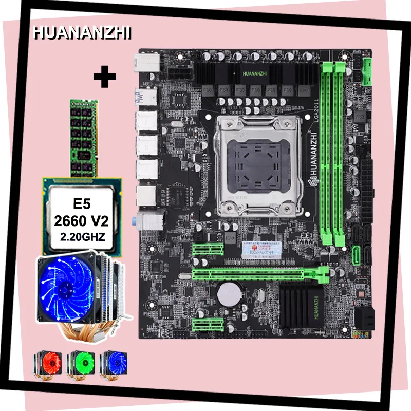 Best Price Quality mobo HUANANZHI X79 motherboard with CPU Xeon E5 2660 V2 with 6 heatpipes cooler RAM 8G DDR3 REG ECC 2 years warranty