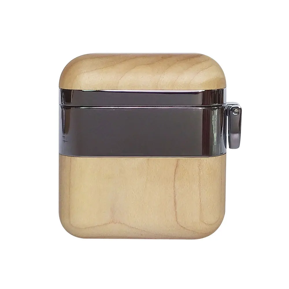 Maple JINSERTA деревянный чехол для Airpods 1/2 защитный чехол с металлическим карабином для Airpods гарнитура зарядная коробка Прямая поставка - Цвет: Maple