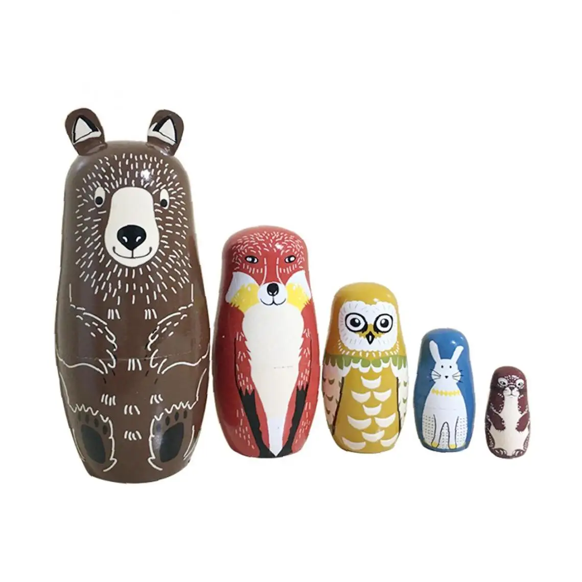 

5 Layers Wooden Animal Nesting Dolls Russian Doll Color Painted Nesting Dolls