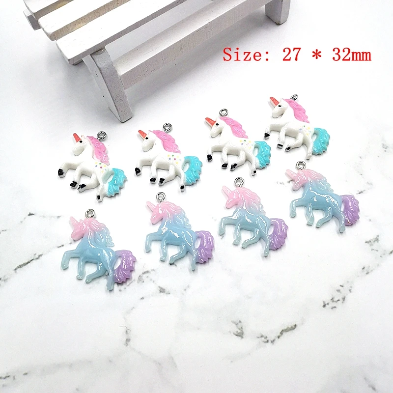 

10pcs / 1pack Cartoon Color Gradient Unicorn Pendant DIY Accessories Necklace Bracelet Earrings Key Chain Hair Wholesale