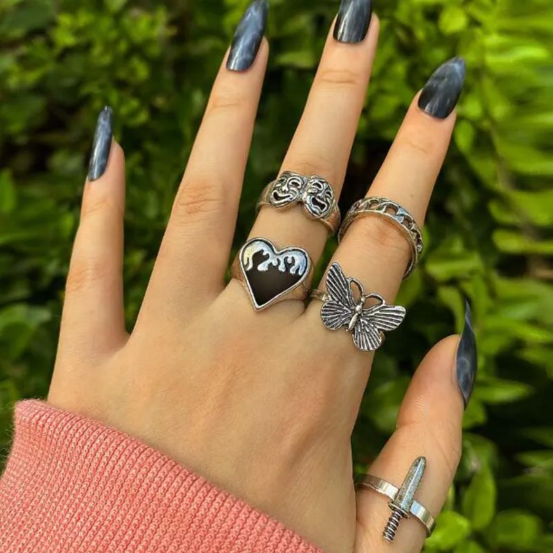 Vintage Knuckle Rings Set Finger Rings For Women Teen Girls Bohemian Butterfly Snake Heart Ring