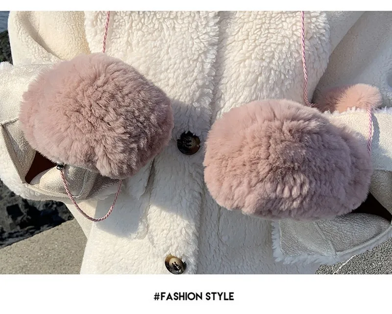 Г. Glaforny новые модные корейские женские варежки из меха кролика рекс кожаные перчатки для девочек, сохраняющие тепло зимой