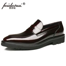 Fashion Round Toe Slip on Man Casual Comfortable Shoes Patent Leather Office Loafers Handmade Men's Formal Dress Flats JS367