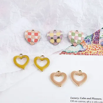 

DIY Handicraft Jewelry Accessories Xiaozhongfeng Alloy Dropping Oil Square Hollow Loving Earrings Pendant Material Accessories