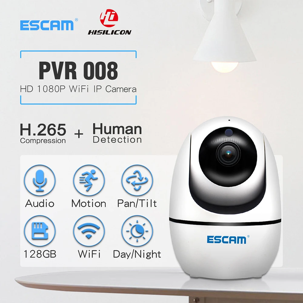 Гуманоидная отслеживающая камера ESCAM PVR008, Wifi камера, 2MP 1080 P, беспроводная PTZ камера, обнаружение движения, P2P, мини IP камера