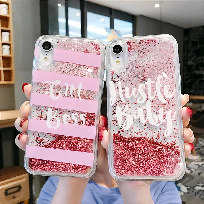 

Xsmax Girl boss/hustle baby Pink Sands Phone Case Clear Quicksands Cover For iPhoneXR 8Plus 6s 7plus XS Korea Shell Protection