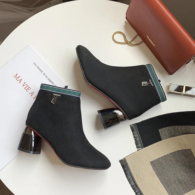 

Short WOMEN'S Boots 2019 Autumn & Winter New Style Versatile British-Style Chunky-Heel Slimming Short Boots Fashion High Heels M