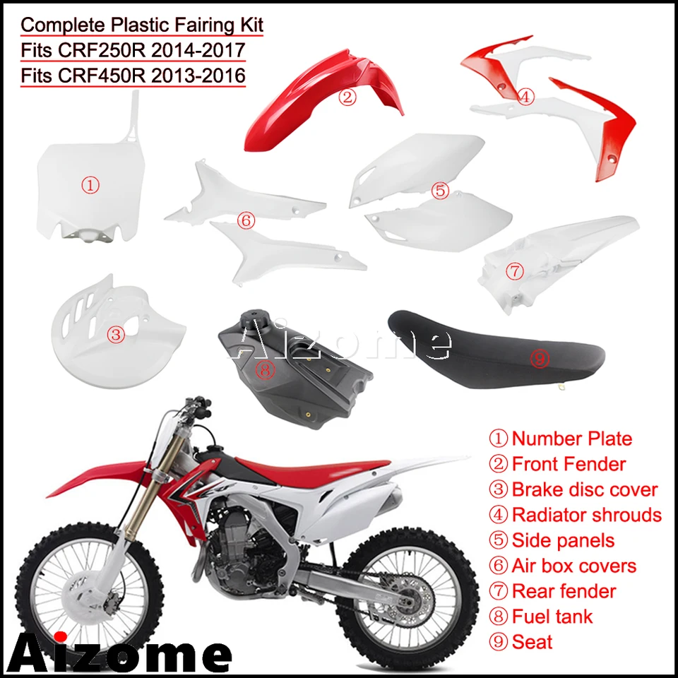 Honda CRF250L Plastic Body Kit - Complete 7-Piece Fairing Set For 2013-2019 Models (Red/White)