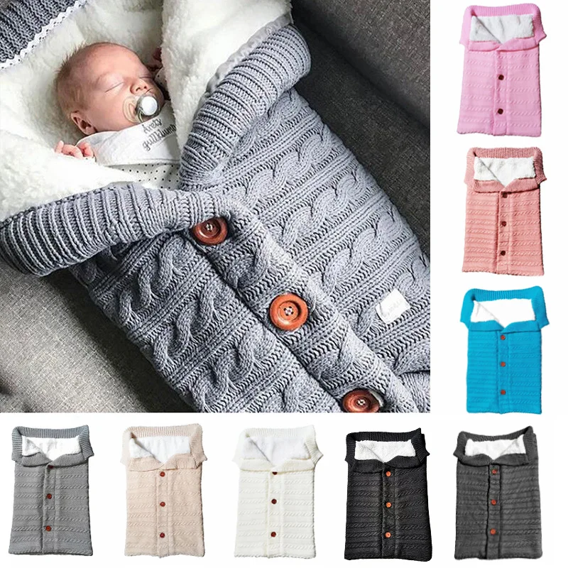 

Newborn Baby Winter Warm Sleeping Bags Infant Button Knit Swaddle Wrap Swaddling Stroller Wrap Toddler Blanket Sleeping Bags