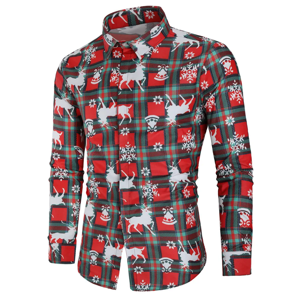 Оформление складов) Рождественская рубашка блузка мужская повседневная тема на пуговицах рубашка Топ Блузки