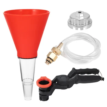 

Engine Oil Funnel Set with Clamp Drain Tool Filter Wrench Cap Car Repair Tools