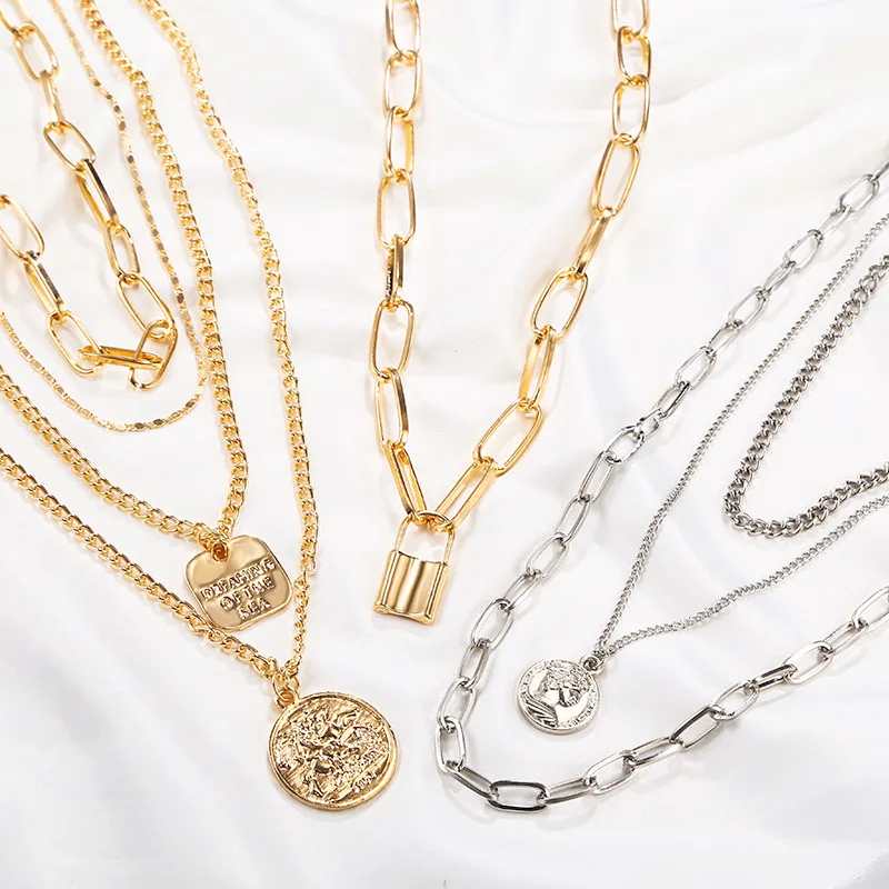 Pendants Necklaces Jewelry Lock Gift Multi-Layer Gold Metal New-Design Fashion Women
